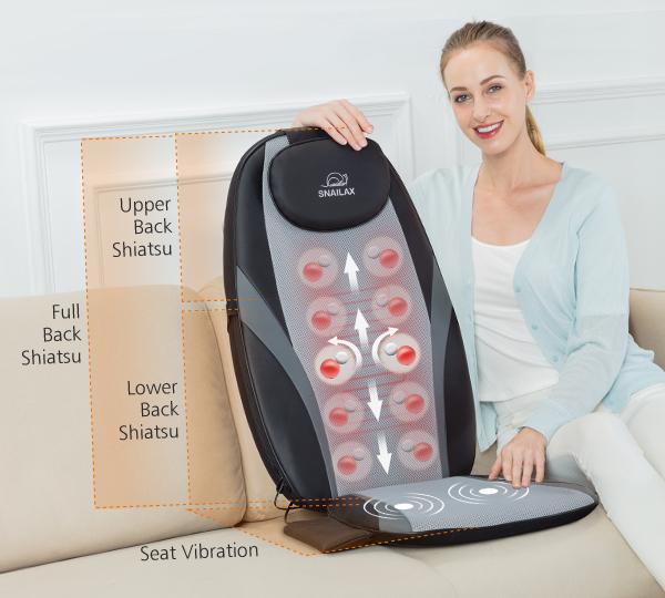 SNAILAX Shiatsu Back Massager with Heat & Vibration Full Back Coverage Massage Seat Cushion Adjustable Luxury Relaxation Aid for Home Office Use