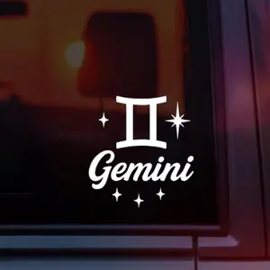 Gemini Zodiac Sign Symbol Vinyl Car Decal, Astrology Horoscope Symbol with Gemini Name, Celestial Aesthetic Sticker for Cars, Laptops & Water Bottles, Perfect Gift for Gemini Season & Air Signs