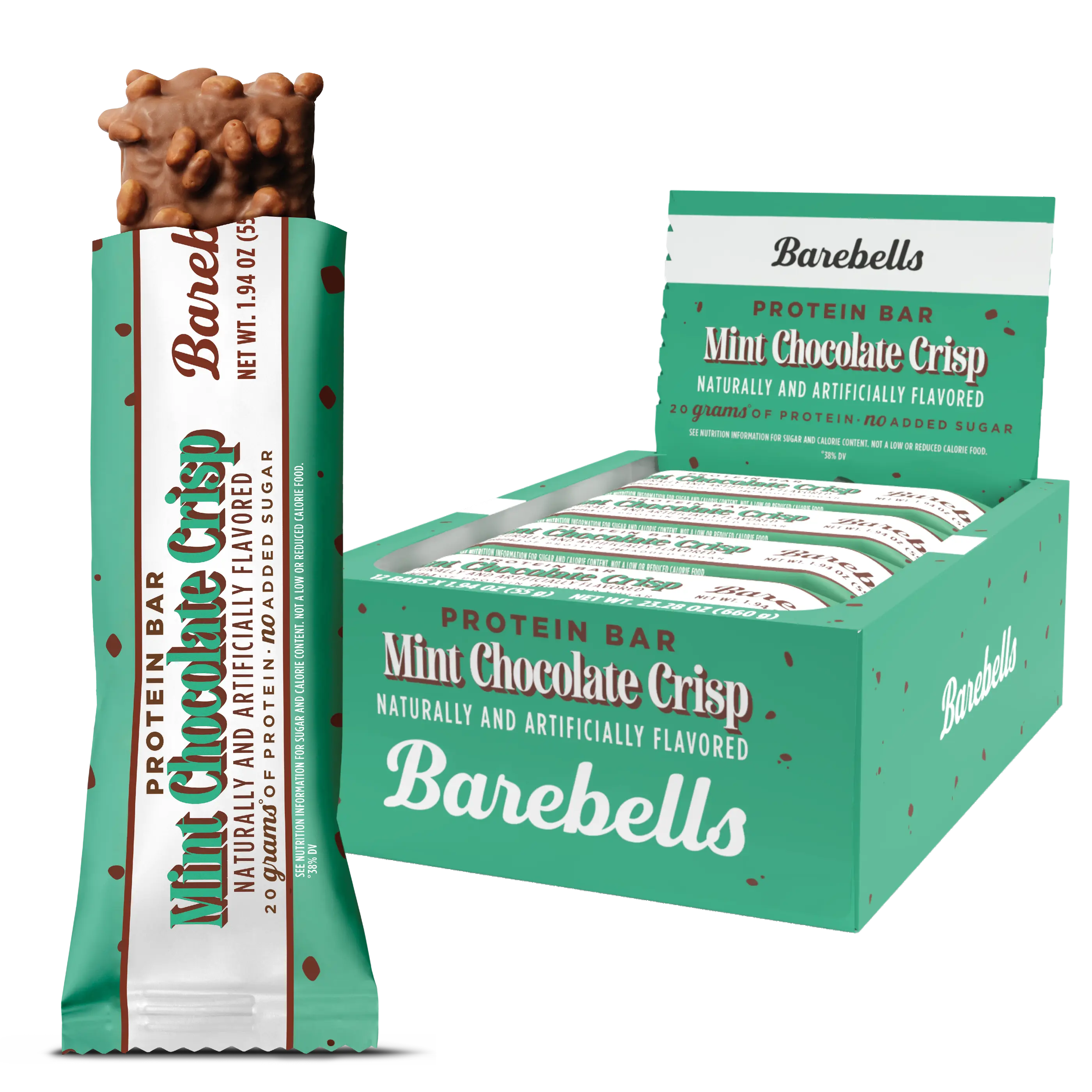 Barebells Mint Chocolate Crisp - 12 Count Bar with 20g of High Protein - Rich indulgent chocolate Protein Bar with 1g of Total Sugars - Perfect on The Go Protein Snack & Breakfast Bar