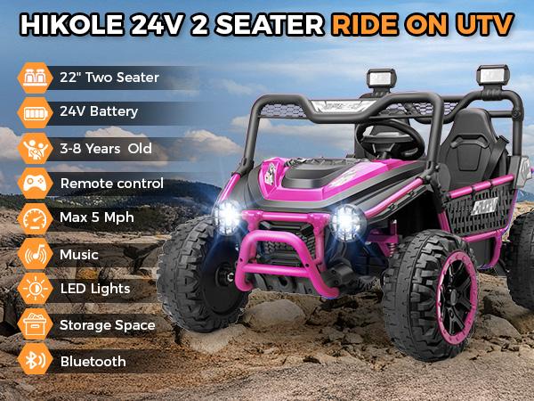 Hikole 24V 2-Seater XXL Ride-On UTV for Big Kids – Remote Control, Metal Frame, Suspension & All-Terrain Wheels | Perfect Gift Ages 4-8
