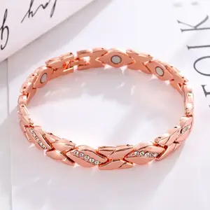 S Women's leaf bracelet, pure copper magnetic bracelet with diamonds, 3500 gauss effective magnet, outdoor fun