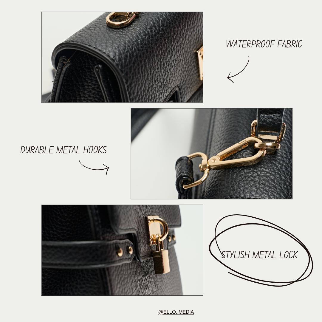 Women’s Multi-Color Elegant Textured Zipper Shoulder Bag – Structured Vegan Leather Top Handle Purse with Gold Lock Closure, Adjustable Strap, and Spacious Capacity for Everyday Use