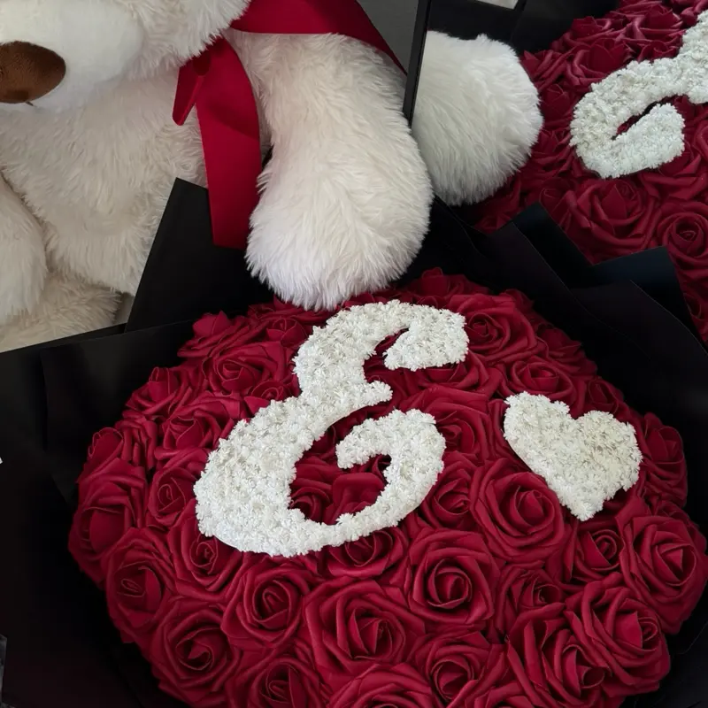 Custom Initial Rose Bouquet – Personalized Artificial Flower Bouquet