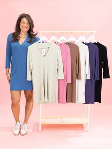 Dreamy Rib V Neck 3/4 Sleeve Dress by DD Design | S-3XL