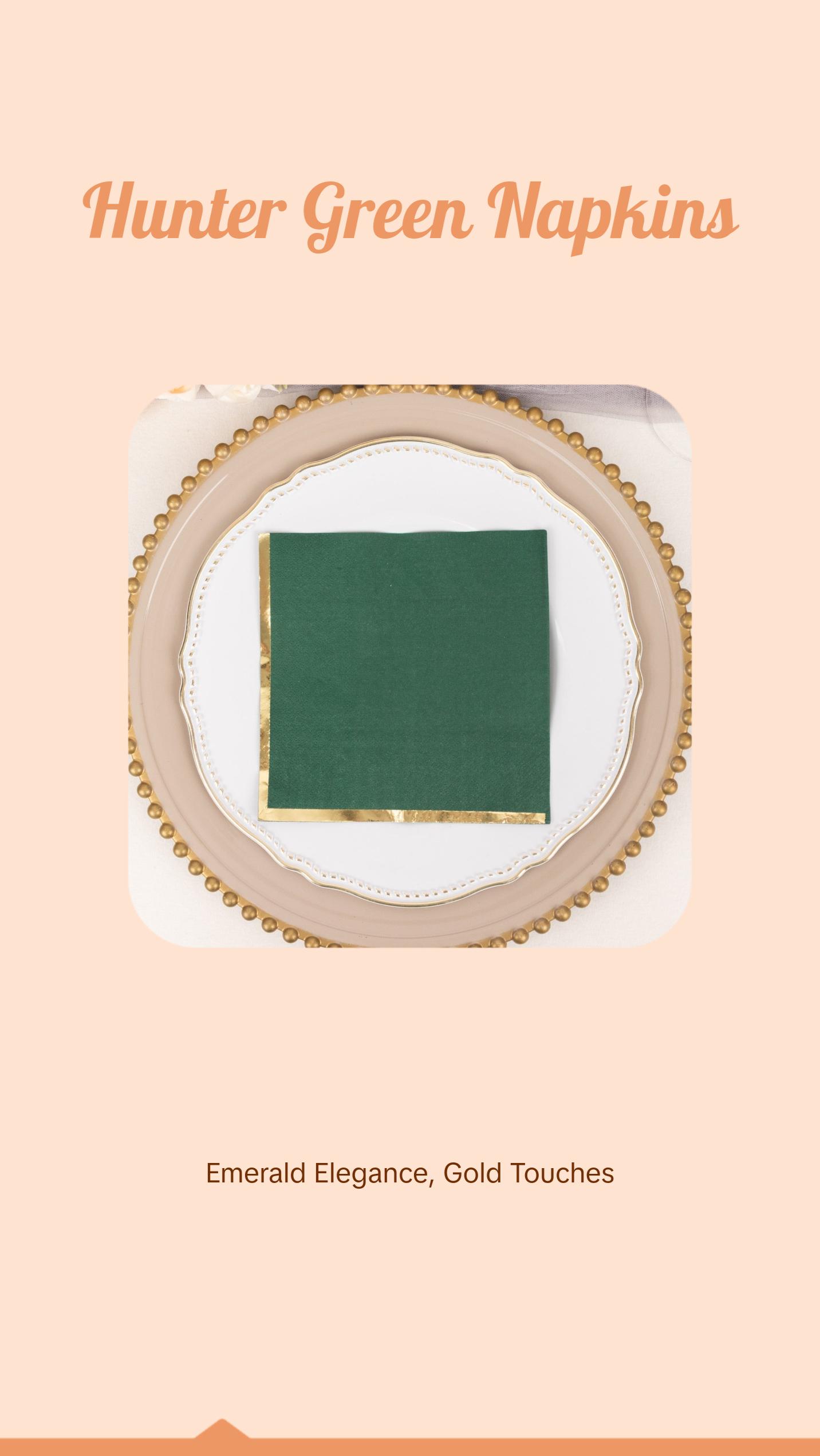 50 Pack 2 Ply Soft Hunter Emerald Green With Gold Foil Edge Dinner Paper Napkins, Wedding Cocktail Beverage Napkins