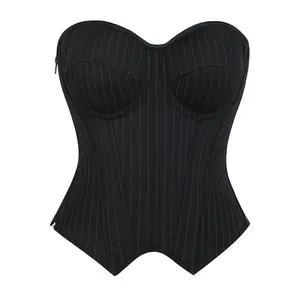 Overbust Corset Top Bustier Striped Padded Strapless Women Bodysuit Slimming Shapewear Suitable For Costume Party HalloweenWomen's Striped Blazer-Style Boned Corset Top Built-in Underwire Cups Side-Zip Slimming Shapewear Costume  547-D