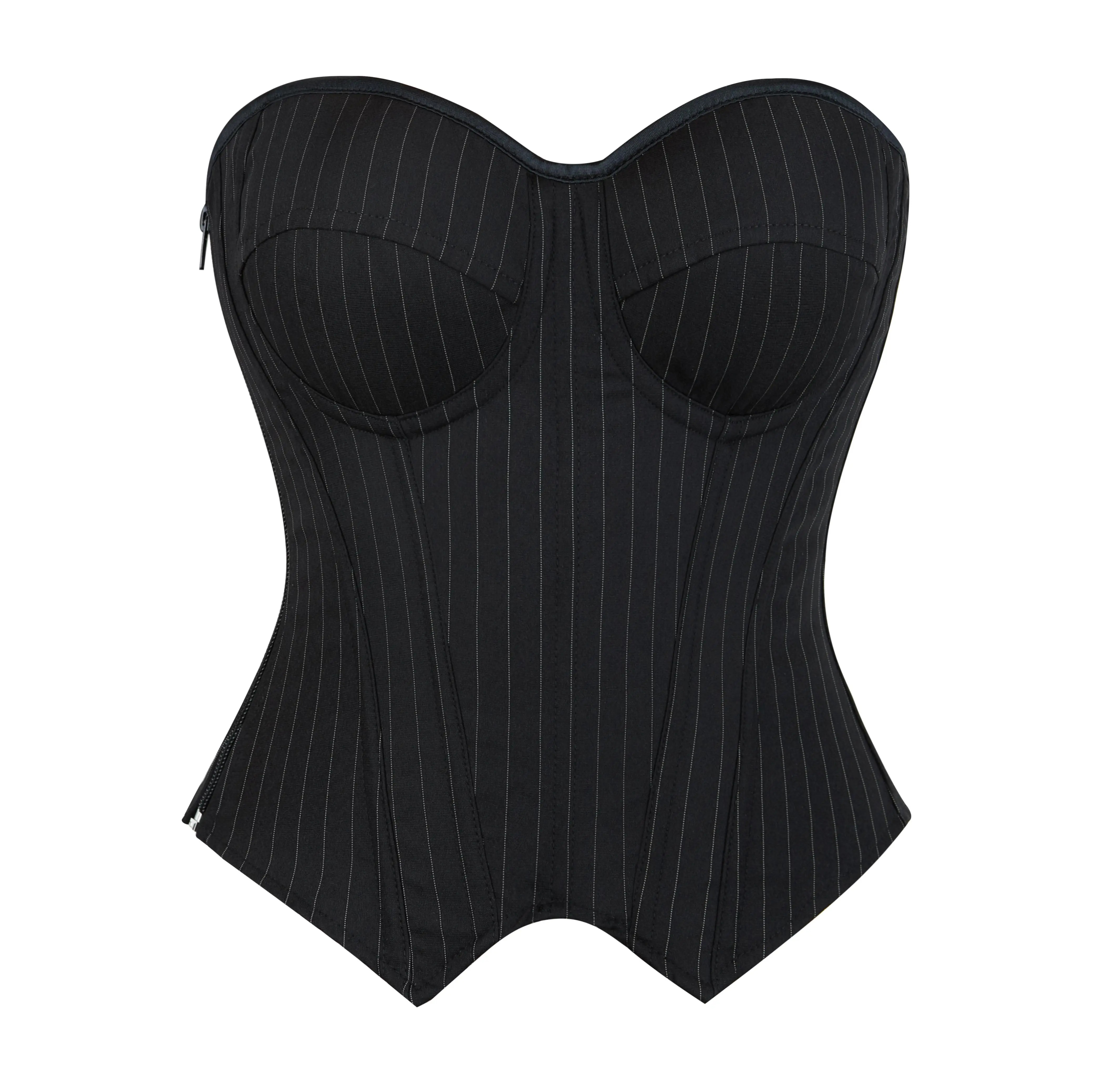 Overbust Corset Top Bustier Striped Padded Strapless Women Bodysuit Slimming Shapewear Suitable For Costume Party HalloweenWomen's Striped Blazer-Style Boned Corset Top Built-in Underwire Cups Side-Zip Slimming Shapewear Costume  547-D