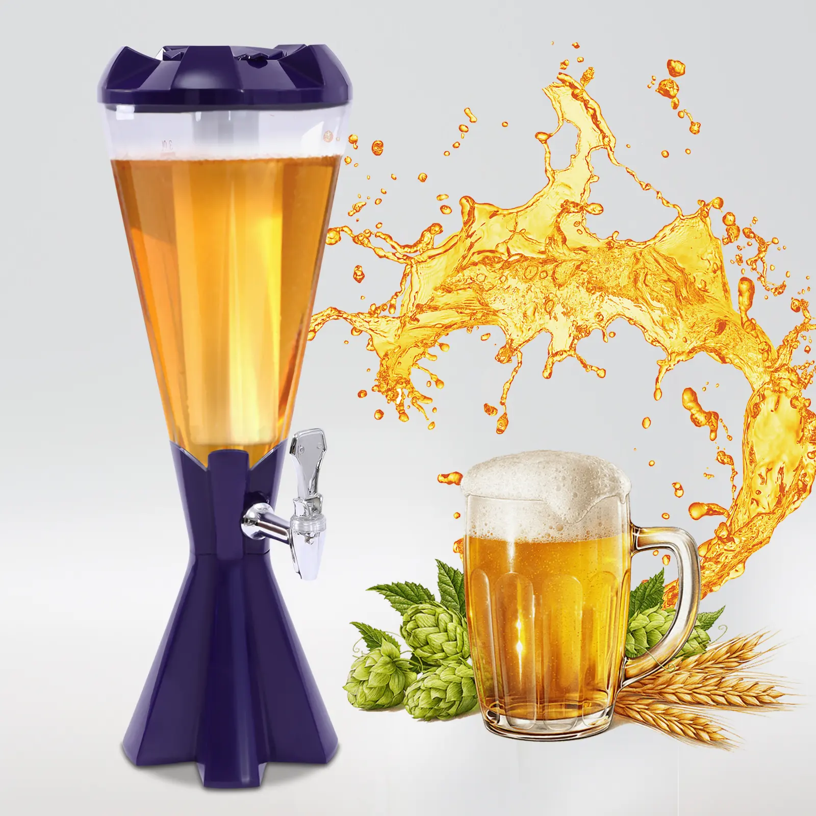 1* Purple 3L/101oz Durable Beer Dispenser Container, 21.7In Kitchenware Bar Equipment, 7-Color LED Lights, ABS PET Leak-Proof Tap, 1.7kg/3.7lbs for Home Parties, Bars, Beverage Serving & Decor