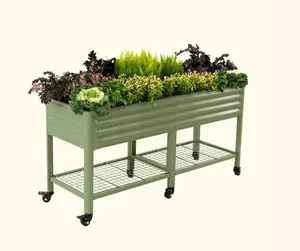 Vego Garden Rolling Elevated Raised Garden Bed V Series with Lockable Wheels & Storage Rack for Patio Porch 700 Lbs Capacity Outdoor Planter Box for Vegetables Flowers Herbs Heavy Duty Olive Green