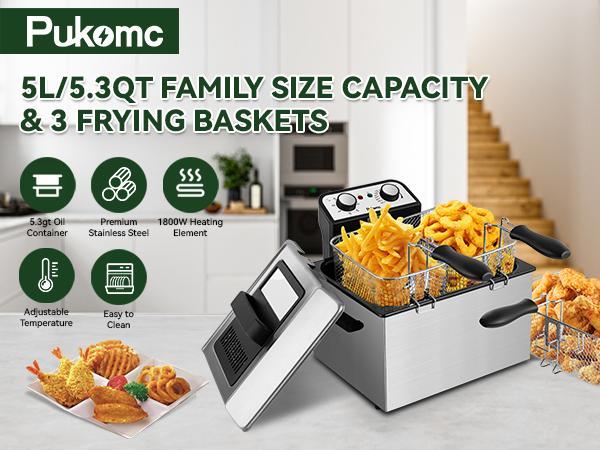 SUSTEAS Fryer 1500 Watt Electric Frying Pan with Temperature Control, Fast Heat-Up Removable Lid, 5.2QT Non-Stick Inner Pot & Easy Cleaning Basket Cooker Household Appliances