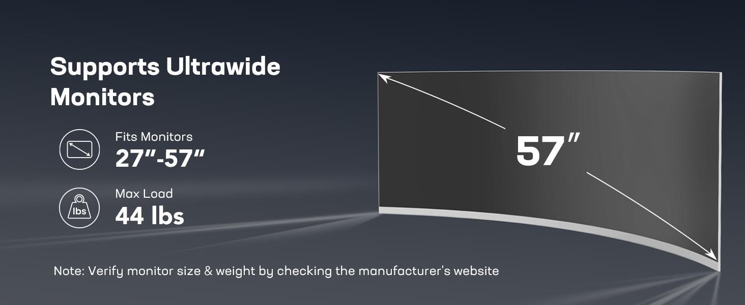 Adjustable RGB/Non RGB Heavy Duty Monitor Arm for Ultrawide Screens up to 57"/49'', Holds 44 lbs, Tall Ultrawide Monitor Stand with 29.1" Max Height, Fully Adjustable Single Computer Desk Mount, Max VESA 100x100mm