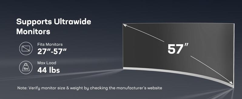 Adjustable RGB/Non RGB Heavy Duty Monitor Arm for Ultrawide Screens up to 57"/49'', Holds 44 lbs, Tall Ultrawide Monitor Stand with 29.1" Max Height, Fully Adjustable Single Computer Desk Mount, Max VESA 100x100mm