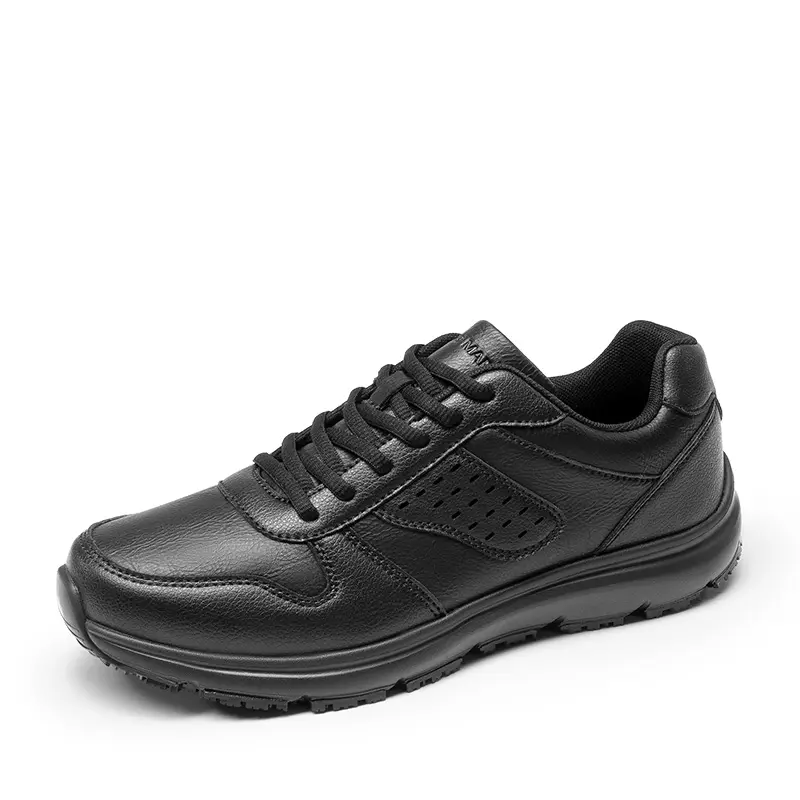 BRUNO MARC Men's Vegan Leather Lace-Up Work Sneakers, Water Resistant Non-Slip Kitchen Safe Footwear with Cushioned Midsole, Walking Shoes, Closed, Non Slip Shoes For Work, Laces, Synthetic, Rubber Outsole Grips Busy Floors