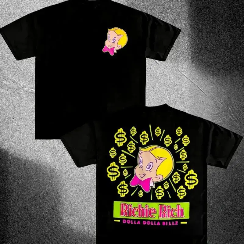 FEEGO Richie Rich All That Cash Tee, Funny Cartoon Money Graphic Shirt, Retro Y2K Streetwear Unisex T-Shirt graphic  tees
