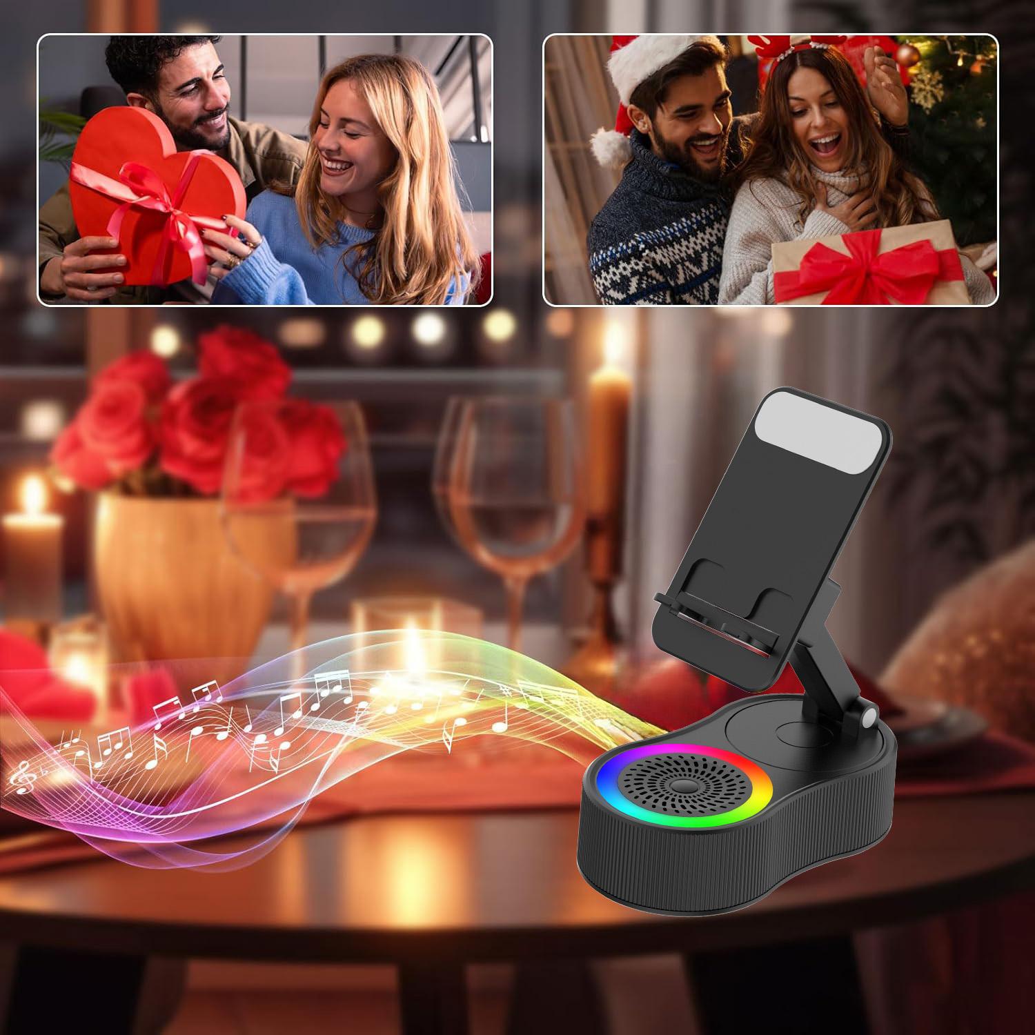 Cell Phone Stand with Wireless Bluetooth Speaker, LED, Anti-Slip Base HD Surround Sound,Perfect for Home/Outdoor with Bluetooth Speaker for Desk Compatible with iPhone/ipad/Android,Gifts for Men Women