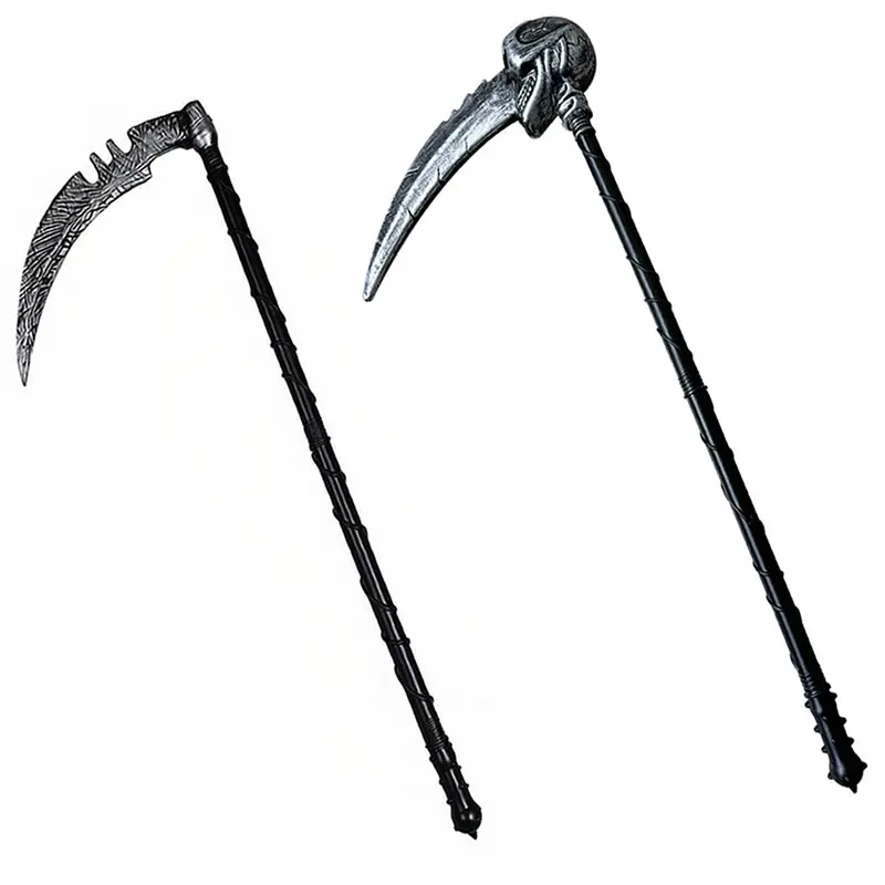 30 Inches Detachable Fantasy Dark Grim Reaper Scythe - Plastic Handheld Sickle, Weathered Finish, Easy Storage, Spooky Style Photobooth Prop for Halloween Cosplay, Haunted House Party Accessory