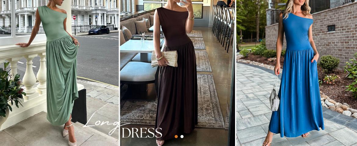 ZESICA Women's Summer 2025 Sleeveless Maxi Dress One Shoulder Casual Slim Swing Pleated Formal Dresses with Pockets