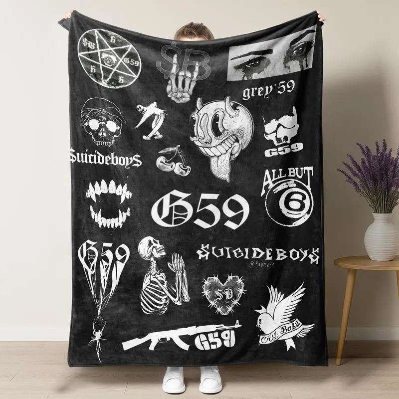 Suicider Boy G59 Record Collage Wool Blanket - Hip Hop Rap Theme Soft Comfort Throw with Iconic Suicider Boy and Grey59 Graphics, Perfect Fan, Sofa, Bed and Gift