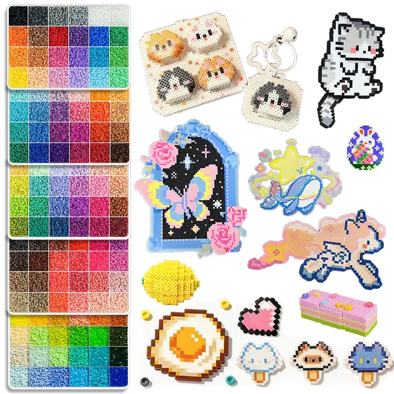144-Color Fuse Beads Kit, 2.6mm Pixel Beads Set with Pegboards, Tweezers & Ironing Paper, DIY Bead Art Craft Kit, Fuse Bead Craft Supplies, Kids & Adults Crafts, Creative Gift, DIY Projects & Home Decor