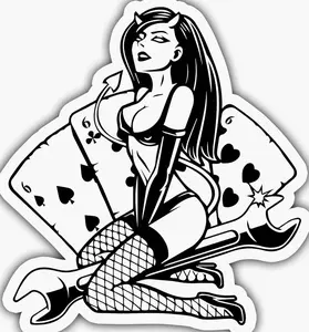 Rockabilly Girl Devil Sticker for Adult Laptop Skateboard Motorcycle Car Bike Luggage Trolley Case Decoration Waterproof Decals