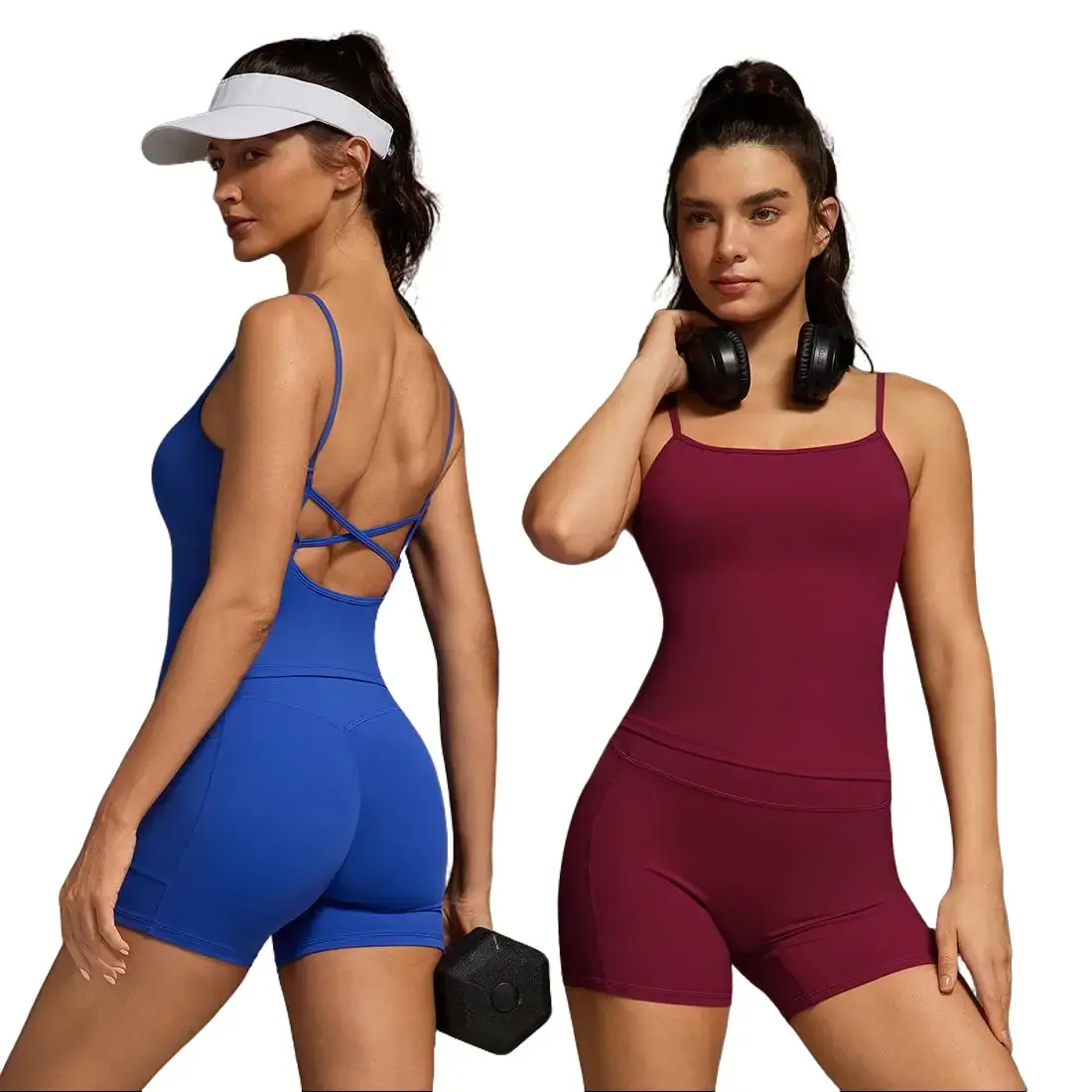 OMKAGI Workout Sets for Women Open Back Strappy Workout Tank Gym Shorts Outfits with Pockets