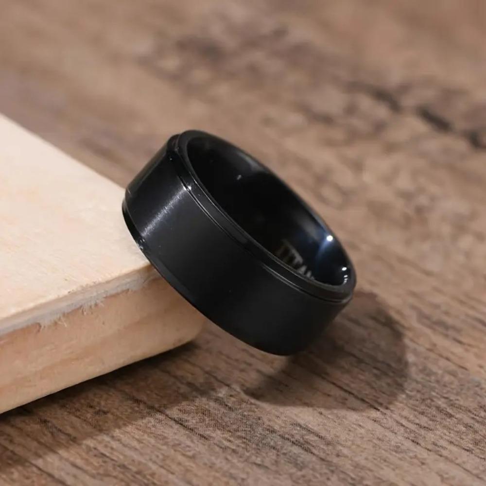 Titanium Steel Ring 8Mm Black Unisex Wear Resistant Scratch Resistant Daily Accessory Gift for Friendship Birthday Wedding Graduation Christmas Fathers Day