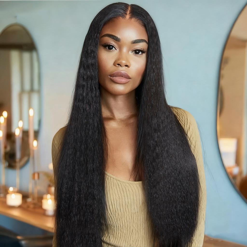 【Two Styles In One】UNice Upgrade V Part Wig Kinky Straight From Salon-Silk to Natural Blow Out Easy to Use and Style Beginners Friendly