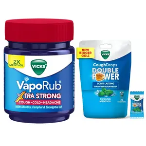 Vicks Menthol Drops 25 Ct + VapoRub Xtra Strong 1.7oz/50ml Cough, Cold, Relief Combo