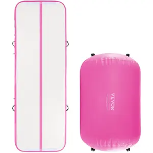 Inflatable Gymnastics Air Mat Set, 2 PCS Tumbling Mat, Tumble Track with Electric Pump, Air Roller Barrel Gymnastics Equipment, Training Mats for Home Use/Gym/Yoga/Cheerleading/Beach/Park/Water