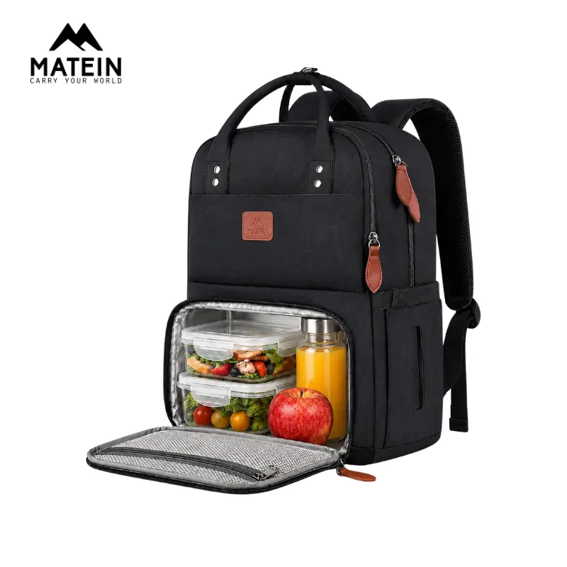 【Back To School】MATEIN Work Backpack for Women, Insulated Cooler Backpack with Lunch Box, 15.6 Inch Laptop Backpack with Lunch Compartment, Water-Resistant Reusable Food Bag for College, Camping, Picnics & Daily Use