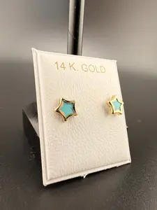 14K Gold Baby Blue Star Earrings – Real Gold Star Stud Earrings | Jewelry Connect