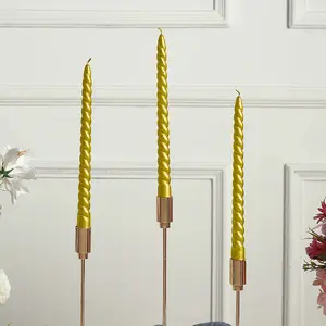12-Pack Taper Candles 11" Spiral Long Burn Wick Design Gold - Premium Unscented Wax Dinner Candle Sticks