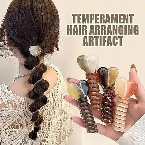 4PCS Heart-shaped Spiral Hair Bands, Colorful Telephone Line, Crease-free Hair Rope and Thick and Thin Hair Coils,  Fixed Rope Accessory Springtok.