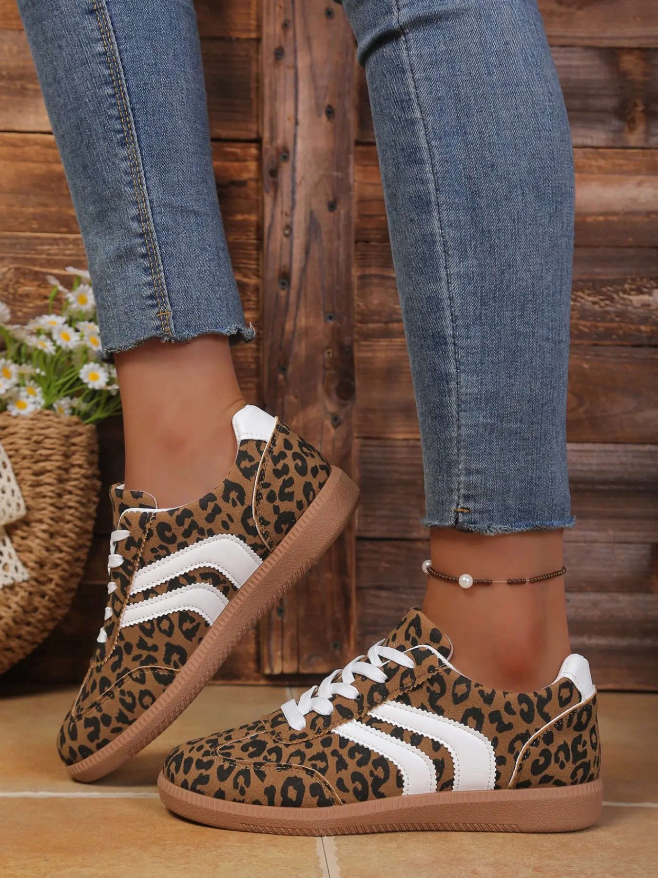 Women's Large Size Leopard Print Trending Sneakers, Trendy Trainers, Low Top, Retro Colorblock Design, Soft Sole Anti-Slip Lightweight, Versatile Casual Walking Shoes, Casual Performance Shoes