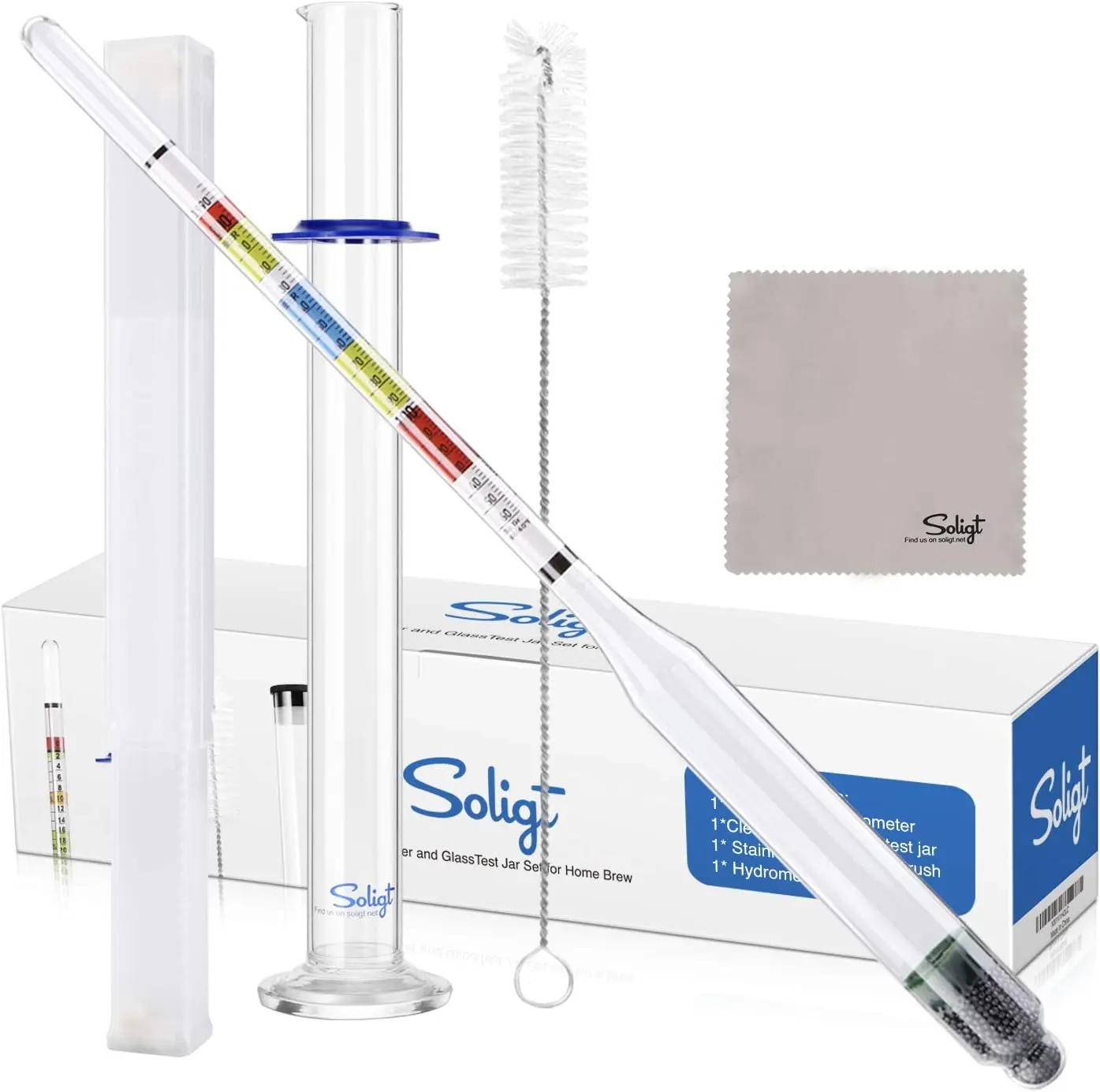 SOLIGT Triple Scale Hydrometer with Glass Test Jar - Home Brewing ABV Alcohol Tester for Beer, Mead, Cider