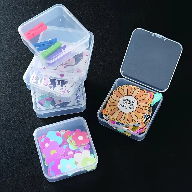 Compact Transparent Storage Boxes - Hinged Lid, Sticker Organizer, Sticker Sheets Box, Mini Clear Plastic, Multifunctional, Portable, BPA-Free, Perfect for Craft & Beauty Supplies