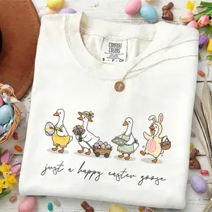 Comfort Colors Happy Easter Goose Shirt, Vintage Easter Vibes Tee