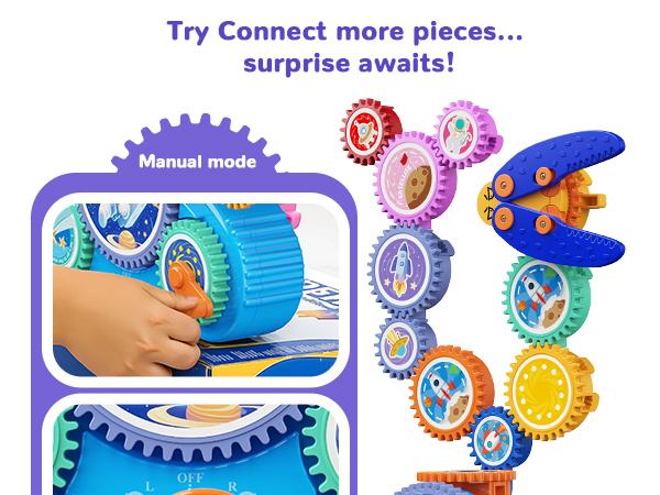 KOKODI STEM Gear Building Set, Mechanical Gear Engineering Kit, Puzzle Motor and Manual Dual Drive Construction Toy, 18 Large 40 mm Gears, Fine Motor and Sensory Learning Play