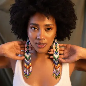 Kaleidoscope - Long Native Beaded Earrings with Intricate Color & Movement - Handmade by Mexican Artisans - Mother Sierra