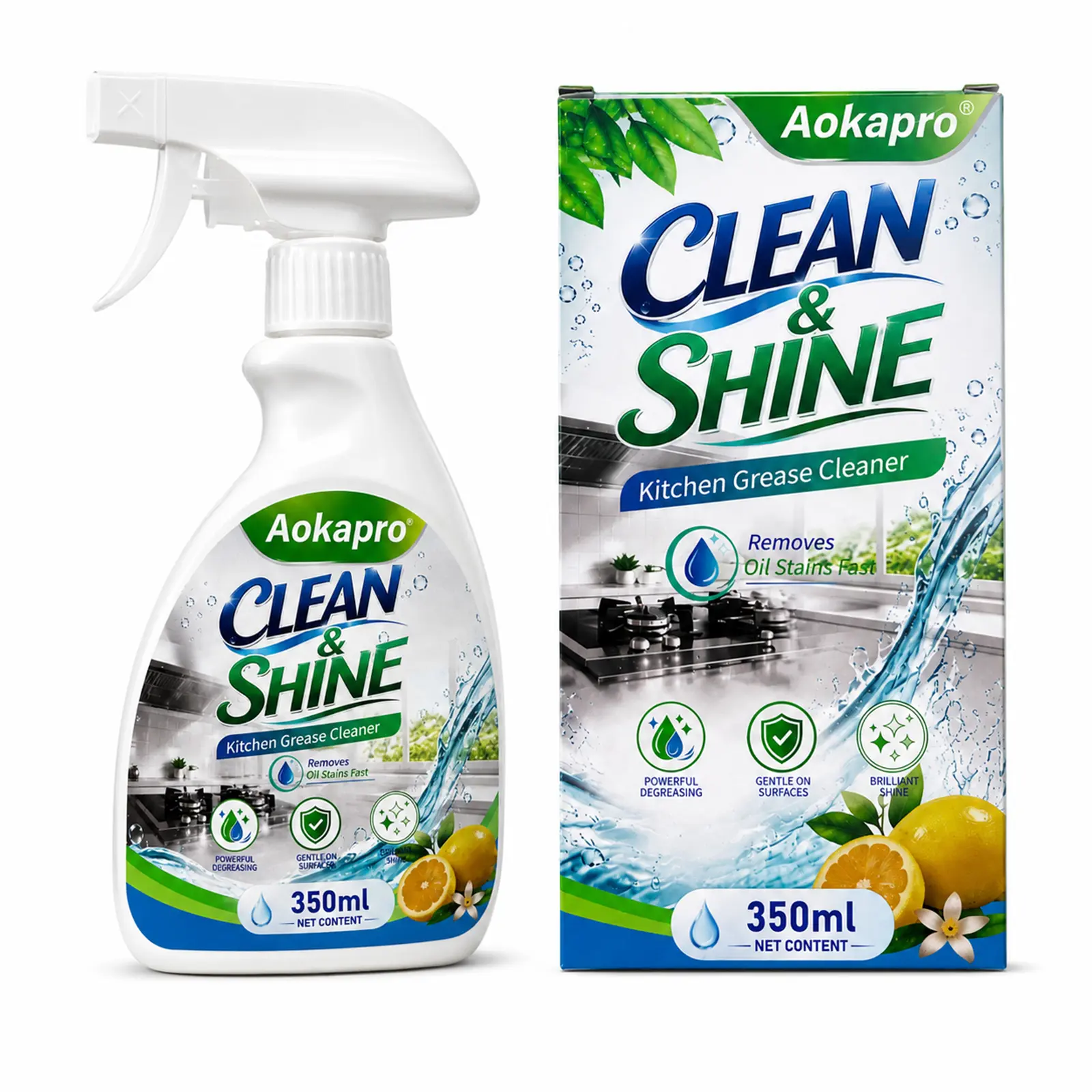 Aokapro Heavy Duty Foam Spray Nozzle Degreaser - 24-Month Shelf Life, Lemon Scent, Antibacterial Kitchen Degreaser, Oven & BBQ Grill Cleaner, Household Kitchen Cleaning Product, Eliminates 99.9% Of Kitchen Viruses