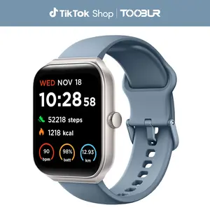 TOOBUR 1.95" Smart Watch with BT Answer/Make Calls Smart Voice Assistant Sleep Tracking IP68 Waterproof Step Calorie ActivityTracker 100 Sports Fitness Tracker Smartwatch for Men Women Compatible iOS Android Phones Wearable Blue