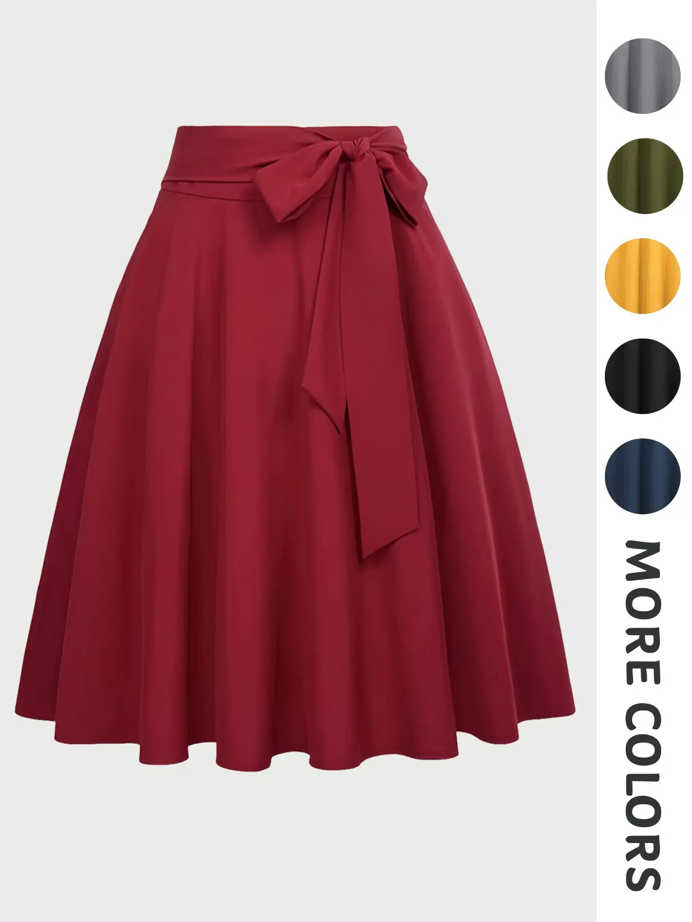 New Women's Solid Color Midi Skirt, High Waist Fitted Flared Design, Elegant Zipper Bow Belt, All Seasons Fashionable Commute Wear