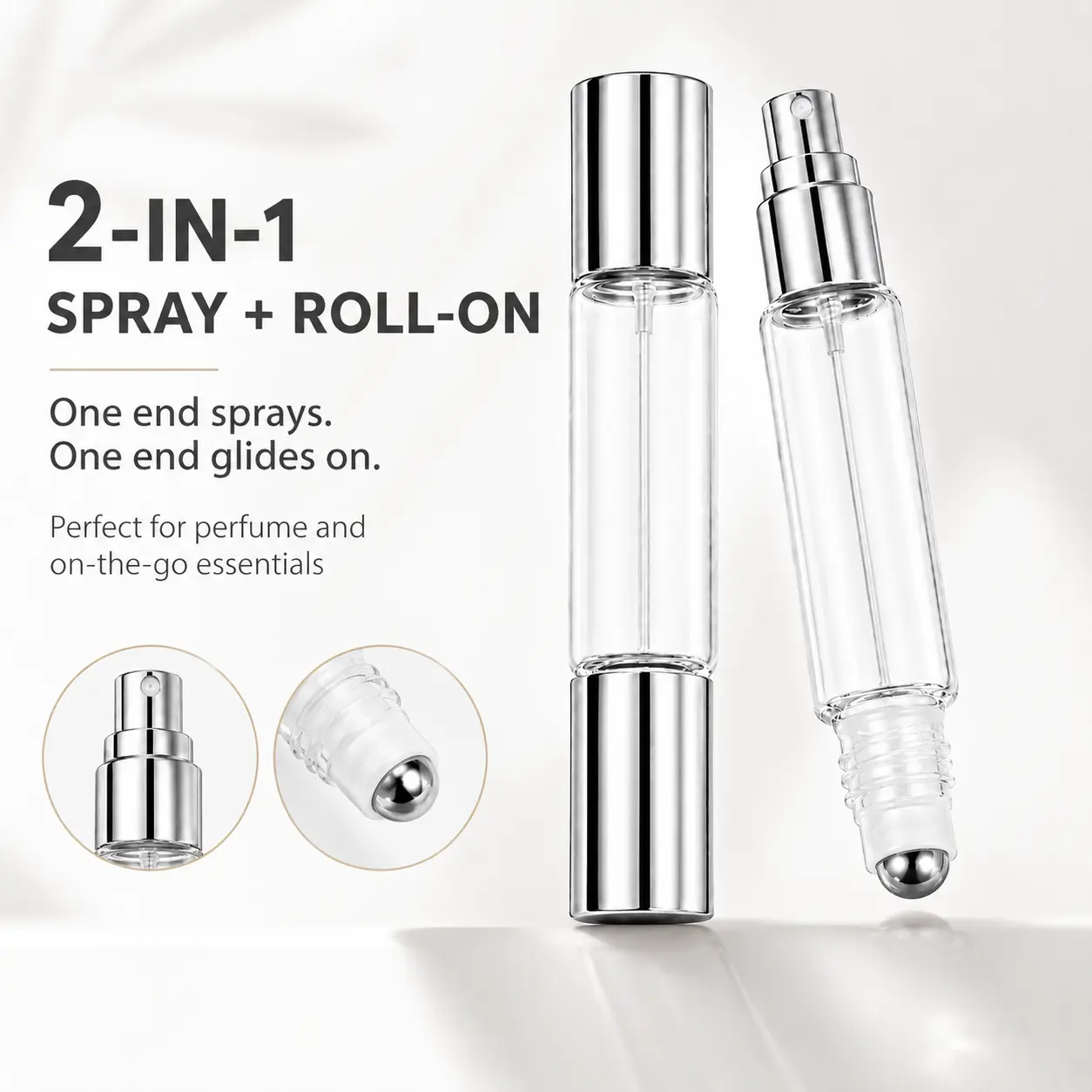 Compact Daily Perfume Atomizer Kit - 2-in-1 Leakproof Pocket-Size Refillable Glass Bottle with Double-End Spray, Roll-On, Refill Tools, Portable Travel Dispenser for Fragrance, Essential Oil