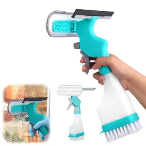 4 in 1 Window Cleaning Kit, Window Vacuum Squeegee Cordless, Window Cleaner Tool with Spray/Brush Cleaner/Wipe Multihead Cleaning Brush for Shower Wall Mirror Glass Car Windshield Countertop