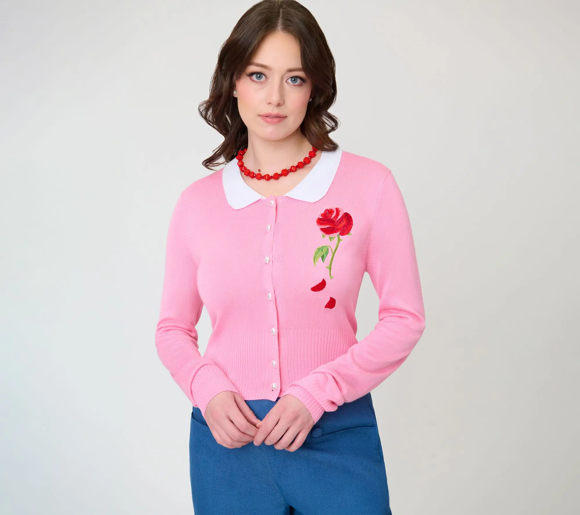 Disney Beauty & The Beast by Unique Vintage Pink Rose Cardigan