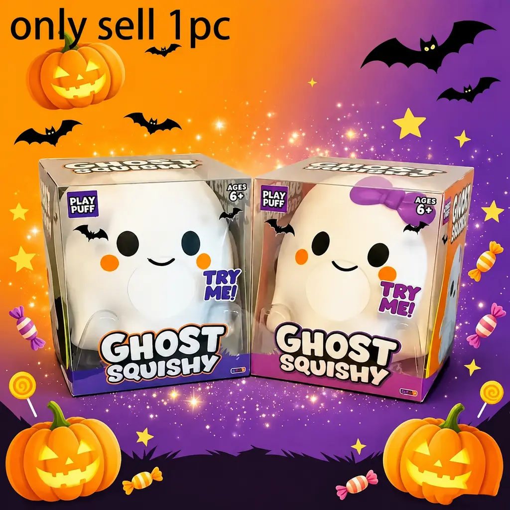 Ghost Squishy Stress-Relief Fidget Toy - Slow Rebound, Soft Squishy Sensory, Unisex Halloween Squishies, Stress Relief, Halloween Party Favor Gift for Boys & Girls