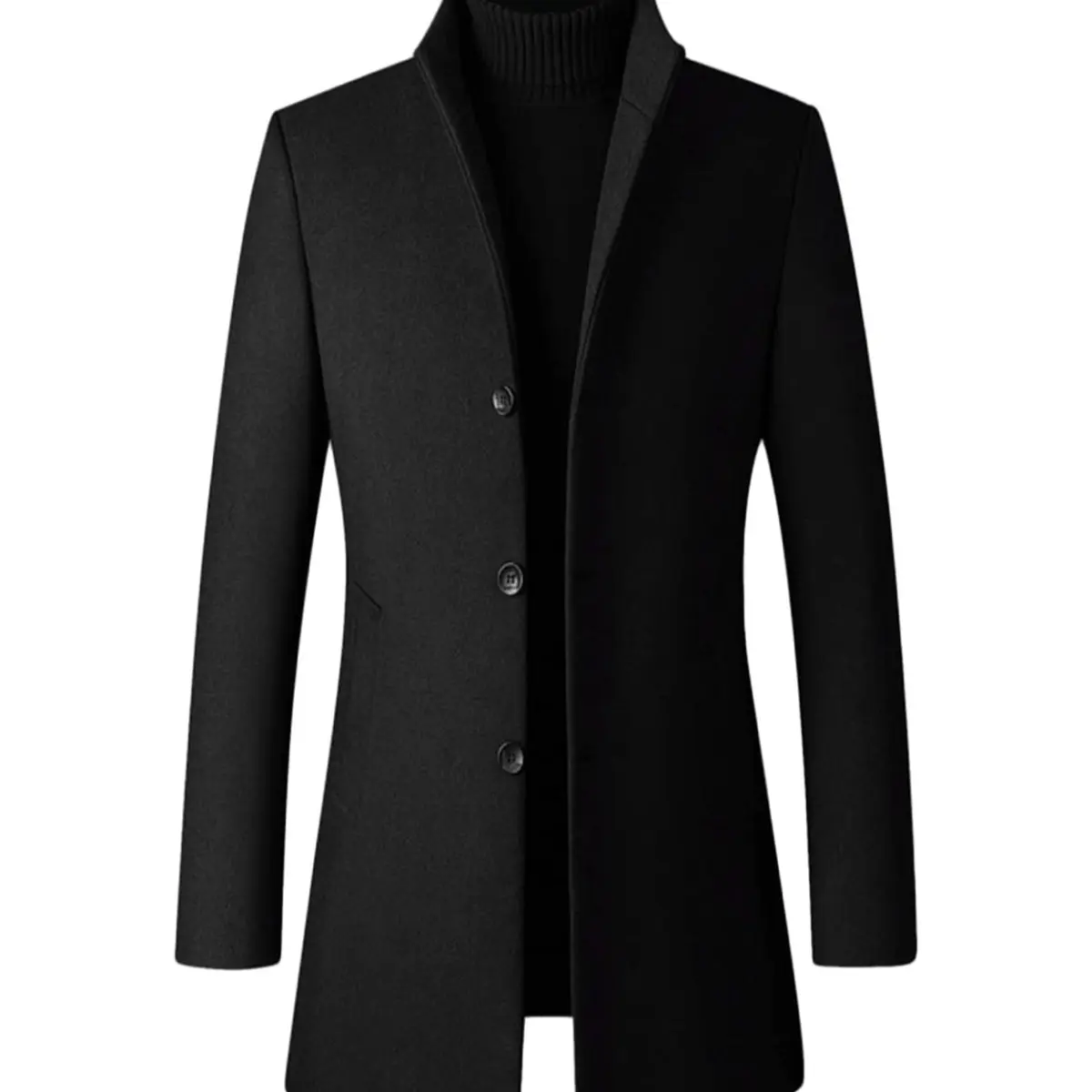 Men's Trench Coat Stylish Long Wool Blend Slim Fit Pea Coat Autumn Winter Single Breasted Business Overcoat