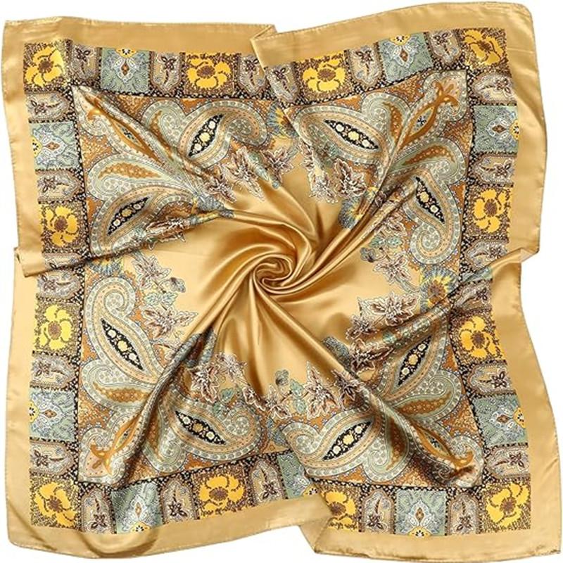 3-piece suit 35 Inches Large Printed Silk Like Texture Square Head Scarf Neck Scarves for Women Hair Kerchief Bandanas Scarf Sleeping Head Wraps Hair Band Headscarf Female Hair Accessories