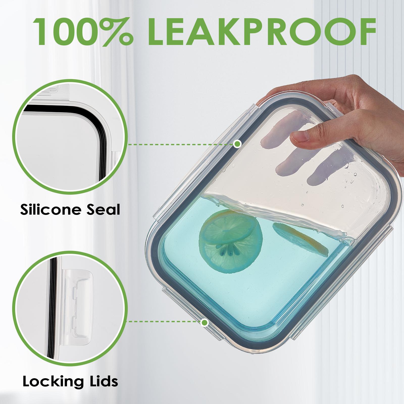 12Pack Airtight Glass Food Storage Containers with Lids,Microwave, and Dishwasher Kitchen Organizer, BPA-Free , Black/Gray Set Utensils