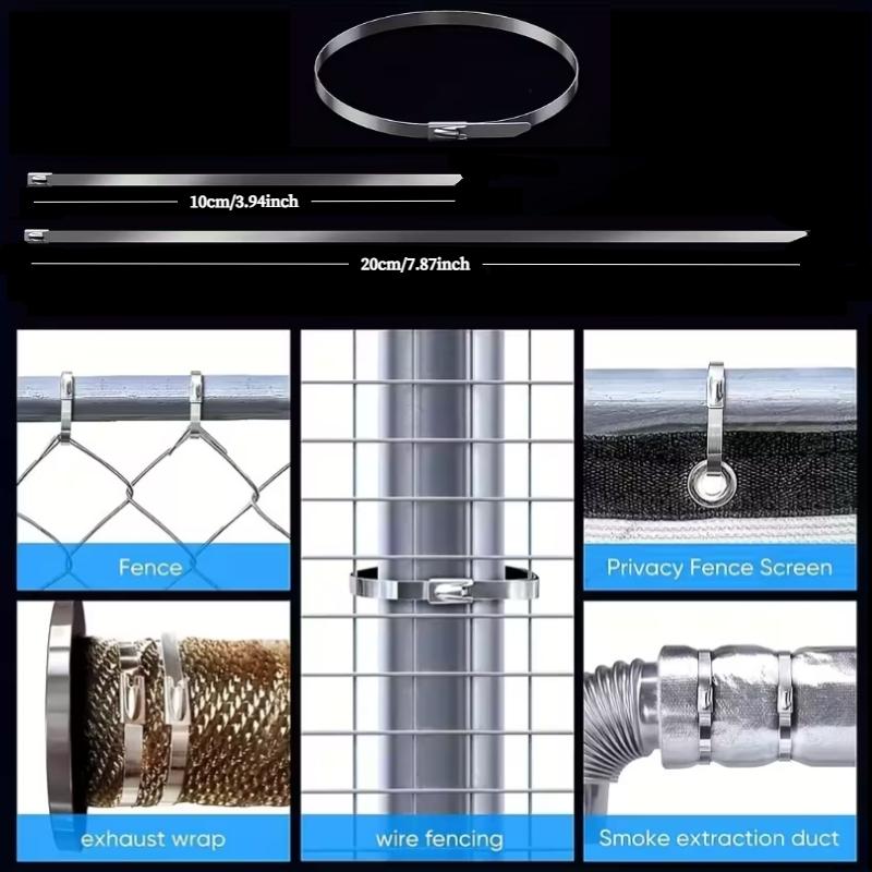 100Pcs Metal Zip Ties,304 Stainless Steel, Heavy-Duty Self-Locking Cable Ties, Suitable for Exhaust Wraps,Chain Link Fencing, Wire Fence Installations, and Outdoor Poultry Enclosures,Must-have to diy,Tiktok shop deal -YY